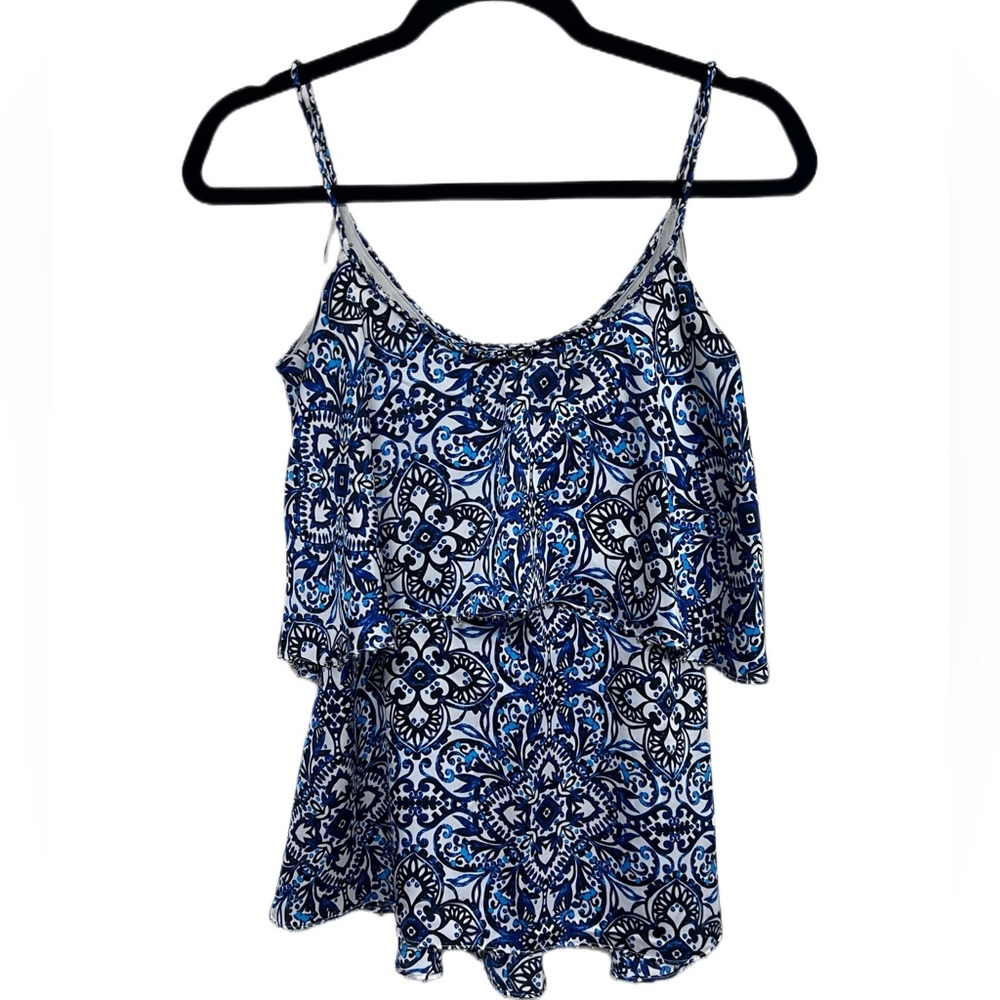 White House Black Market Blue Paisley Braided Spaghetti Strap Top Size XS